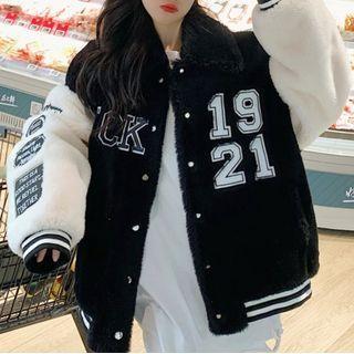 Applique Fluffy Bomber Jacket