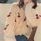 Cherry Accent Cardigan Beige - One Size
