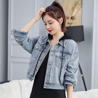 Set: Contrast Hooded Denim Jacket + Plain Dress