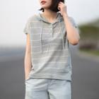 Hooded Short-sleeve Knit Top