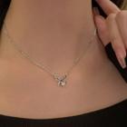 Bow Heart Faux Crystal Pendant Alloy Necklace Silver - One Size
