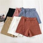 Double-pocket Plain High-waist Shorts
