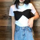 Bow-accent Color-block Short-sleeve T-shirt