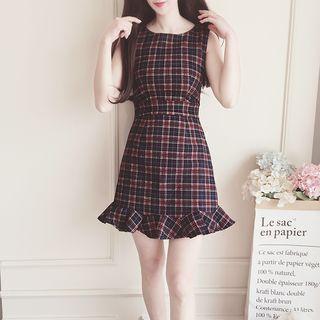 Ruffle Hem Plaid Sleeveless Dress