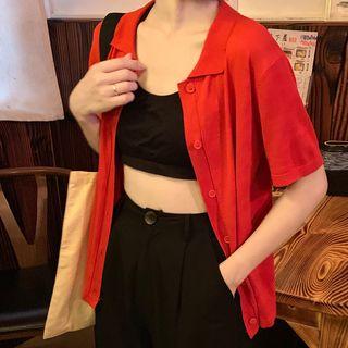 Plain Short-sleeve Knit Shirt