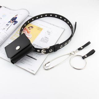 Faux Leather Belt / Safety Pin / Hoop / Pouch / Set