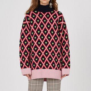 Mock Neck Patterned Sweater