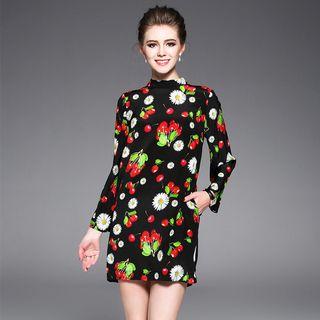 Long-sleeve Cherry Printed Dress