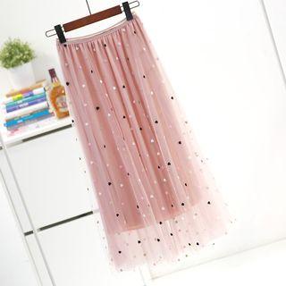 Midi Mesh Embroidered Skirt