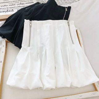 Side Double Zip Pleated Skirt