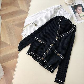 Faux Pearl Trim Cardigan