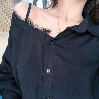 Lace Panel Cut-out Chiffon Blouse