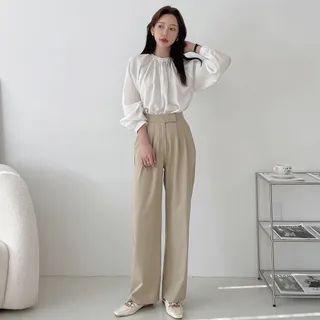 Hidden-button Wide-leg Dress Pants