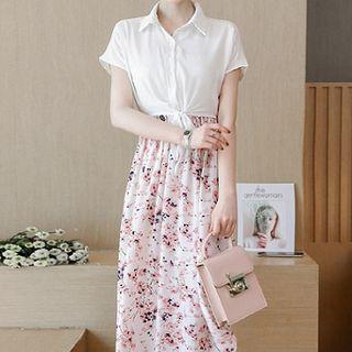 Mock Two-piece Short-sleeve Floral Print Midi Dress