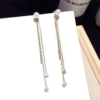 Faux Pearl Fringed Earring 1 Pair - Silver Earrings - Gold - One Size