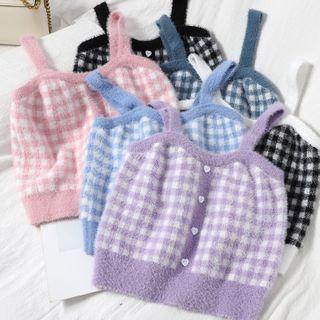 Plaid Knit Cropped Camisole Top
