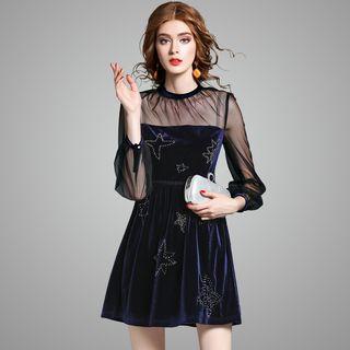 Long-sleeve Paneled Lace-up Dress