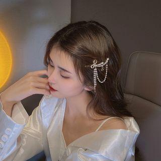 Bow Rhinestone Fringed Hair Clip F208 - Gold - One Size