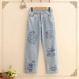 Animal Print Straight-leg Jeans