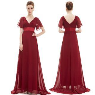 Short-sleeve V-neck Evening Gown