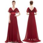 Short-sleeve V-neck Evening Gown