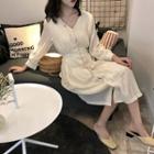 Plain High-waist Long-sleeve Dress