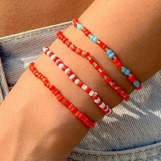 Set Of 4: Bead Bracelet (various Designs) Set Of 4 - Red & White & Blue - One Size