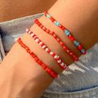 Set Of 4: Bead Bracelet (various Designs) Set Of 4 - Red & White & Blue - One Size