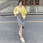 Oversize Plain Long Sleeve Shirt / High Waist Ruched Maxi Wrap Skirt