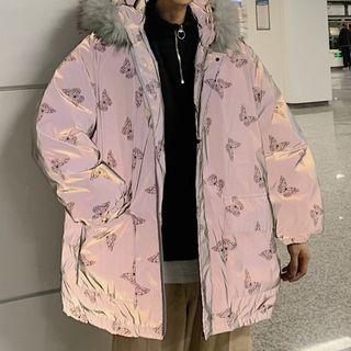 Couple Matching Reflective Print Zip-up Parka