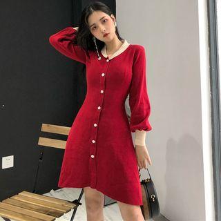 Single-breasted Knit A-line Dress