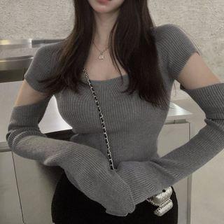 Square-neck Cutout Knit Crop Top
