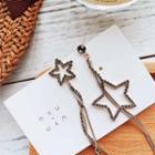 Non-matching Rhinestone Star Fringed Earring 1 Pair - 925 Silver - Dark Silver - One Size