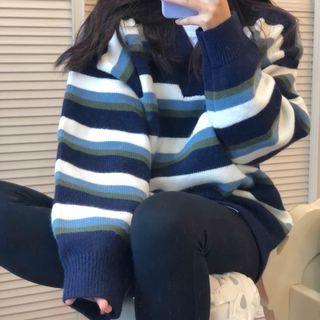 V-neck Striped Top Blue - One Size