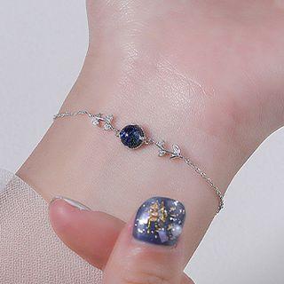 925 Sterling Silver Faux Crystal Bracelet Silver & Blue - One Size
