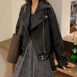 Long-sleeve Faux Leather Biker Jacket