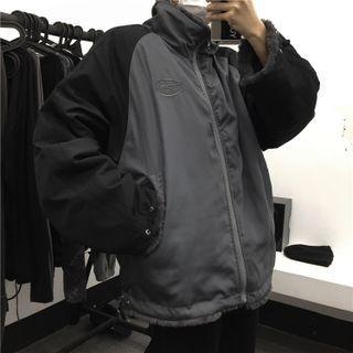 Reversible Color Block Fleece-lined Zip-up Jacket