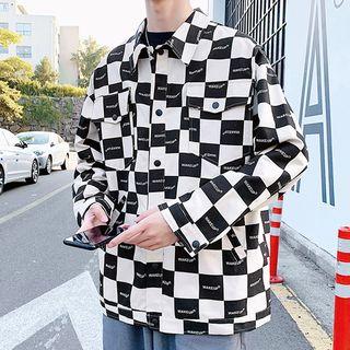 Lettering Checked Button Jacket