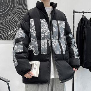 Long Sleeve Stand Collar Lettering Padded Jacket