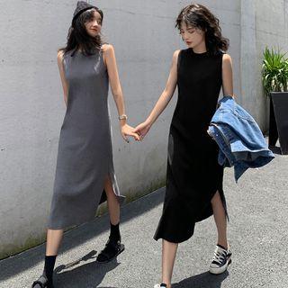 Sleeveless Slit Midi A-line Knit Dress