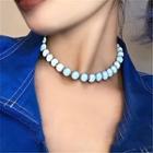 Faux Pearl Choker Blue & White - One Size