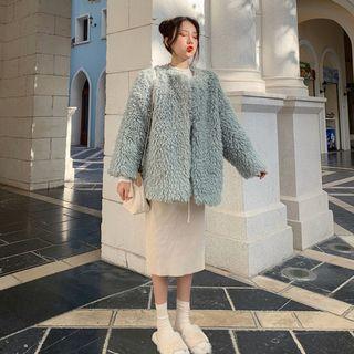 Faux Shearling Long-sleeve Open Cardigan / Faux Shearling Vest