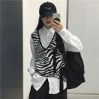 Zebra Pattern Sleeveless V-neck Knit Top As Shown In Figure - One Size
