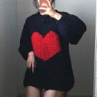 Heart Print Sweater Black - One Size