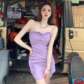 Sleeveless Drawstring-side Ruffled Mini Dress