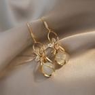 Flower Cat Eye Stone Dangle Earring 1 Pair - White Faux Pearl - Gold - One Size