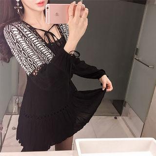 Deep V-neck Lace Mini Dress