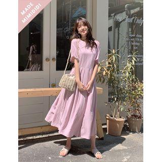 Button-back Pleated Long Dress Purple - One Size