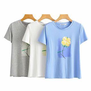Cotton-floral Print Short-sleeve Tee