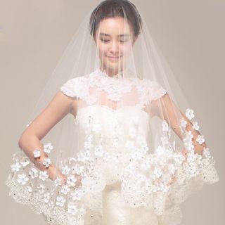 Flower Applique Lace Wedding Veil